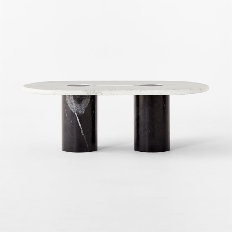 Liguria 51.25" Oval White Marble Coffee Table with Black Marble Base by Gianfranco Frattini - Image 3