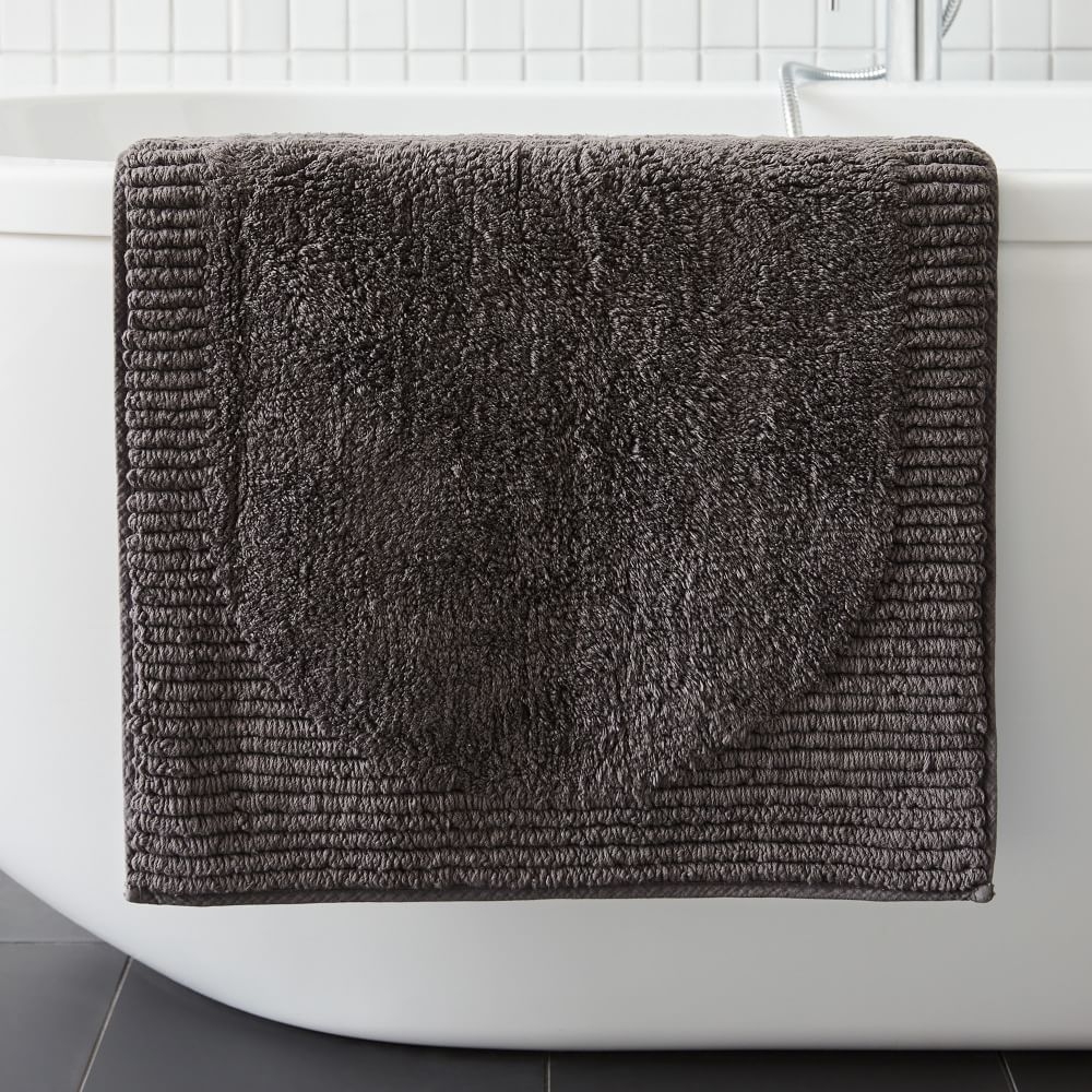 Plush Border Bath Mat, Charcoal, 20"x34" - Image 0