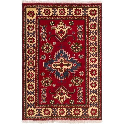 One-of-a-Kind Procella Hand-Knotted 2010s Kargahi Red/Blue/Beige 3'3" x 4'10" Wool Area Rug - Image 0
