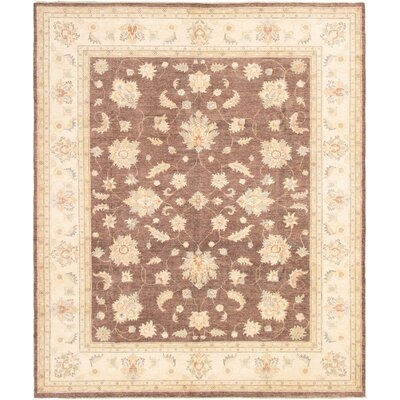 One-of-a-Kind Eisenhower Hand-Knotted 2010s Ushak Dark Brown/Ivory 8'4" x 9'10" Wool Area Rug - Image 0