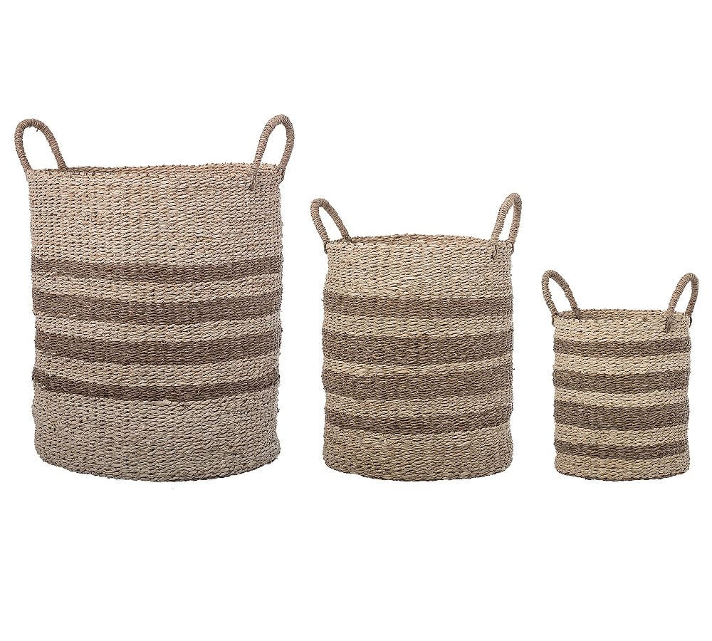 Genevieve Striped Seagrass Baskets, Set of 3 - Image 0