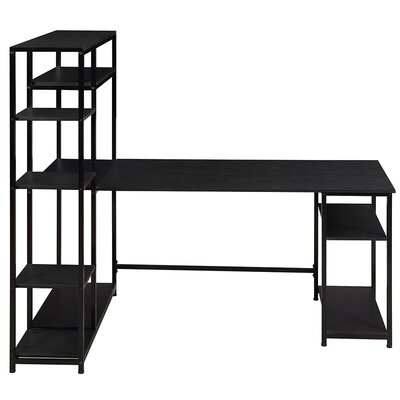 Computer Desk With Multiple Storage Shelves, Modern Large Office Desk With Bookshelf And Storage Space(Black) - Image 0