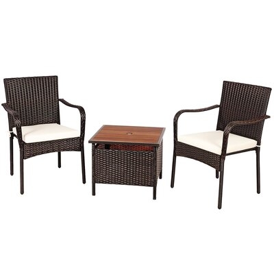 Winston Porter 3pcs Patio Rattan Furniture Bistro Set Wood Side Table Stackable Chair - Image 0