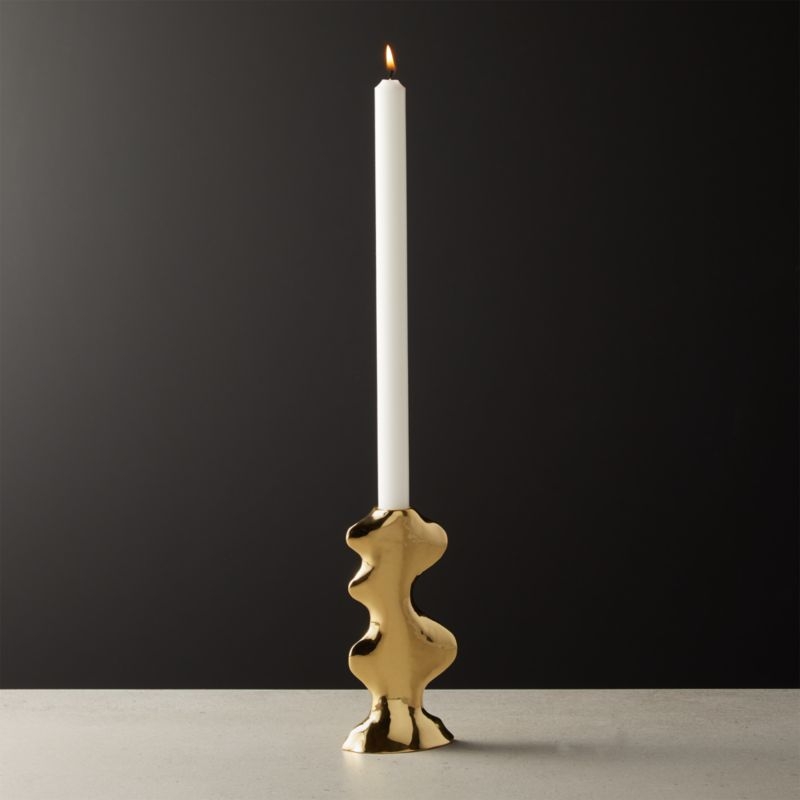 Waves Brass Taper Candle Holder Large - Image 2