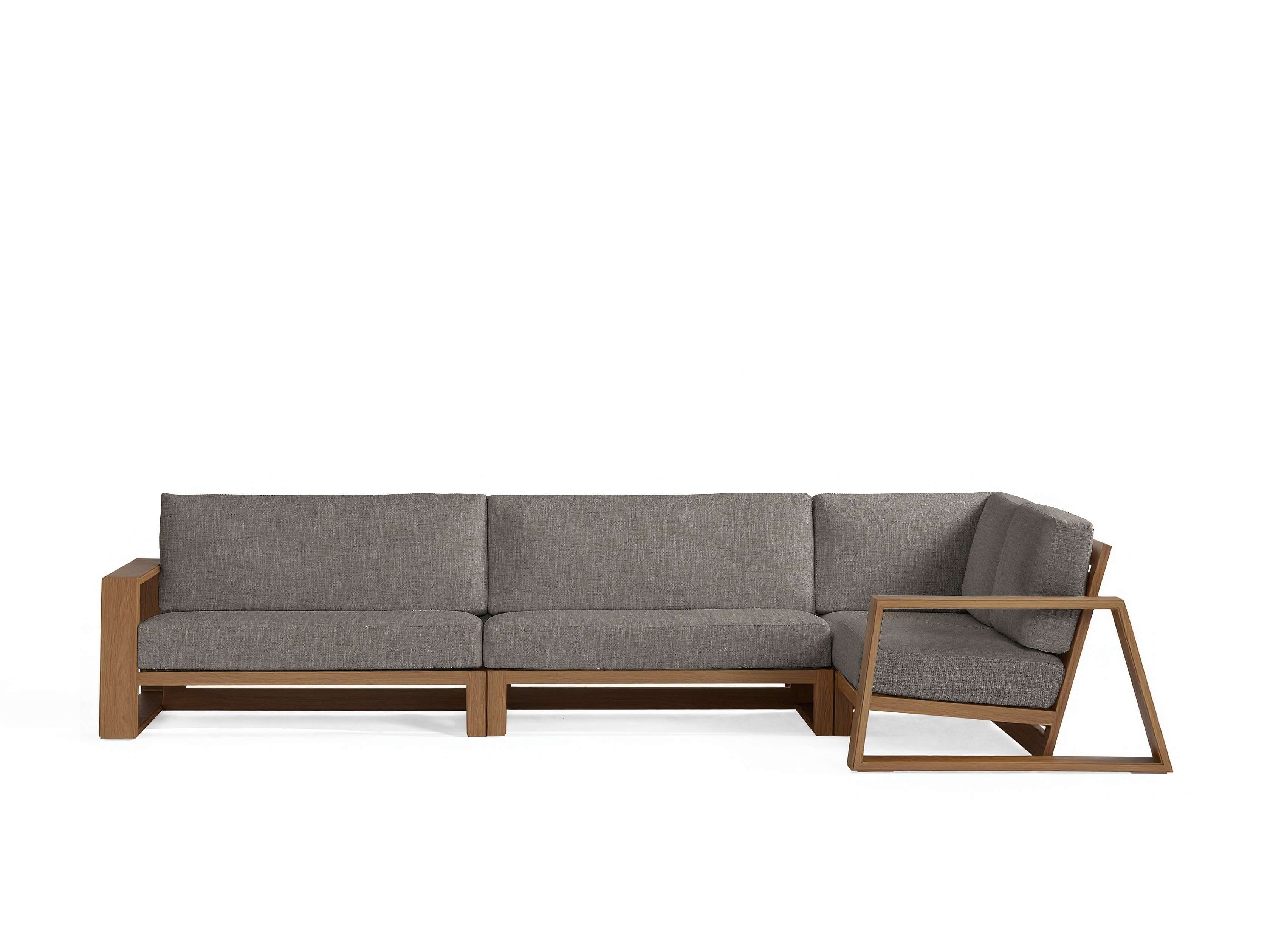 Canyon Outdoor Three-Piece Sectional Teak in Natural  Starboard Mink/Weathered Fawn Large Right Arm - Image 0