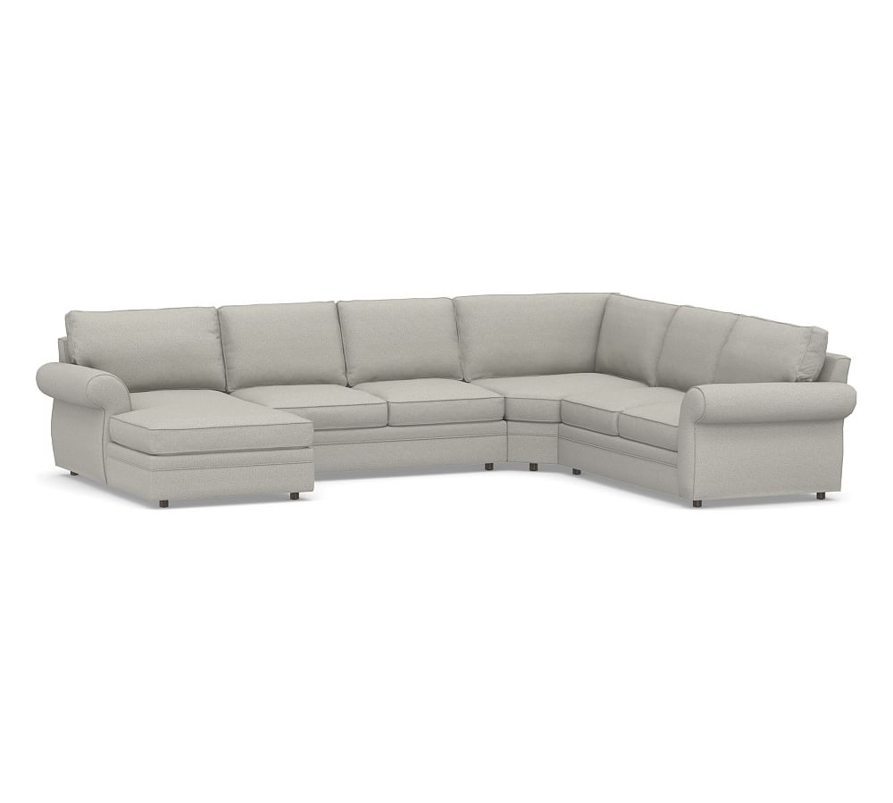 Pearce Roll Arm Upholstered Right Arm 4-Piece Chaise Sectional with Wedge, Down Blend Wrapped Cushions, Performance Boucle Pebble - Image 0