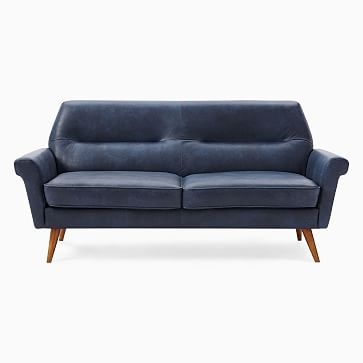 Denmark Faceted Loveseat, Leather, French Navy - Image 2