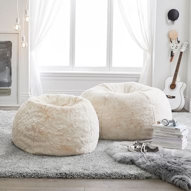 Polar Bear Faux Fur Bean Bag Chair, Large, Slipcover + Bean Bag Chair Insert - Image 1