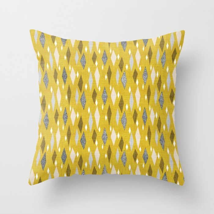 Danish Diamond In Mustard Throw Pillow by House Of Haha - Cover (20" x 20") With Pillow Insert - Outdoor Pillow - Image 0