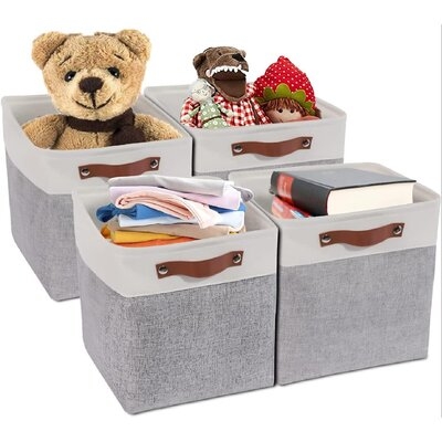 4 Pack Foldable Storage Basket Bins 12X12x12 Inches Baskets Storage Box Cubes Containers With Handles Shelves Closet Nursery Storage Baskets For Clothes Storage Toys, Books, Home, Office White&Grey - Image 0
