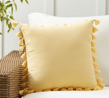 Tassle Trim Indoor/Outdoor Pillow, 18 x 18", Yellow - Image 4