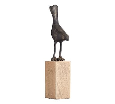 Decorative Bird on Wooden Stand, Bronze - Medium - Image 0