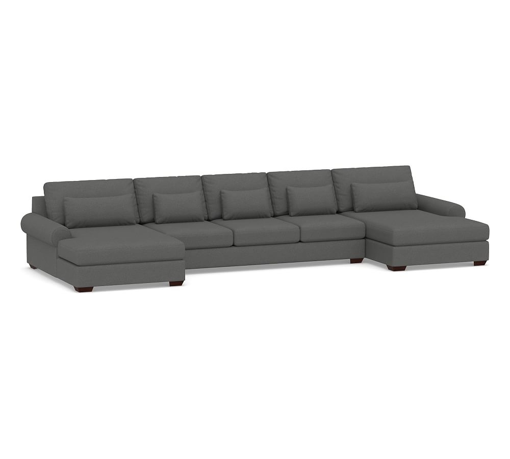 Big Sur Roll Arm Upholstered Deep Seat U-Double Chaise Grand Sofa Sectional, Down Blend Wrapped Cushions, Park Weave Charcoal - Image 0