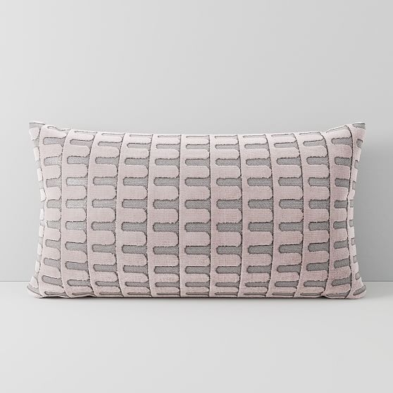 Cut Velvet Archways Pillow Cover, Set of 2, 12"x21", Misty Rose - Image 0