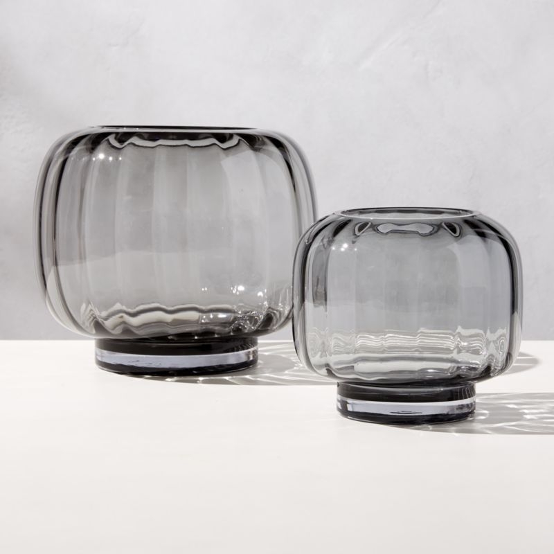 Coco Ribbed Glass Dark Grey Hurricane Candle Holder Large - Image 1