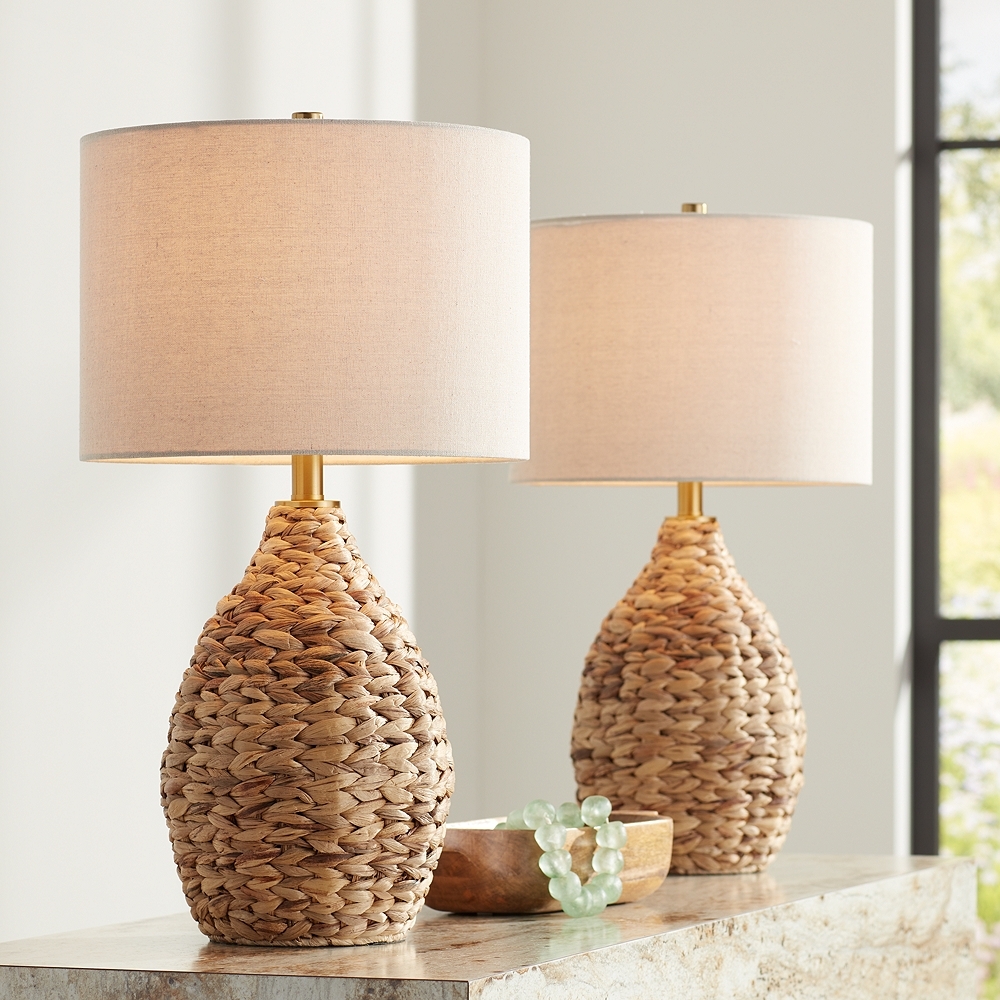 360 Lighting Corona 25 1/2" Woven Reed Modern Coastal Lamps Set of 2 - Image 0