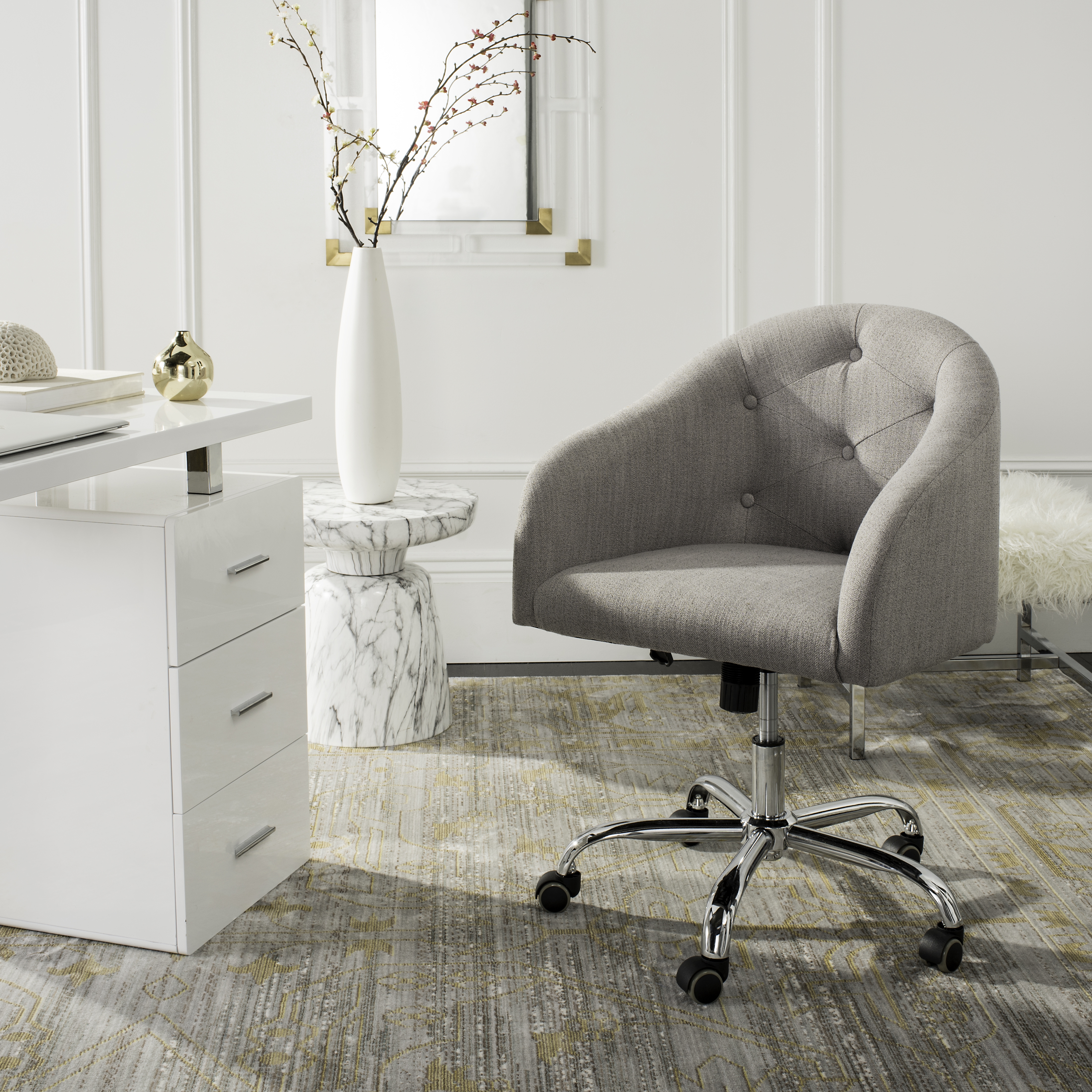 Amy Tufted Linen Chrome Leg Swivel Office Chair - Grey/Chrome - Arlo Home - Image 7