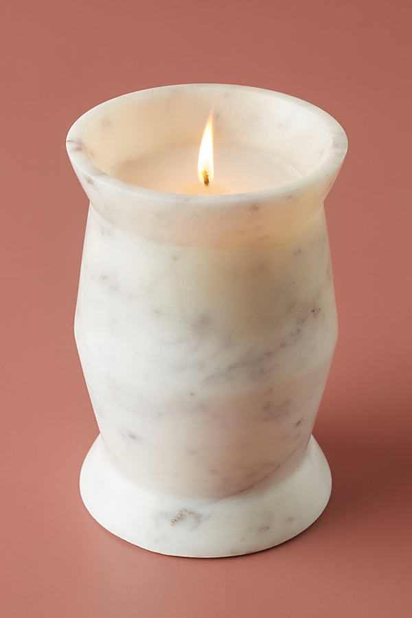 Alasdair Marble Candle By Anthropologie in White Size L - Juniper & Sage - Image 0