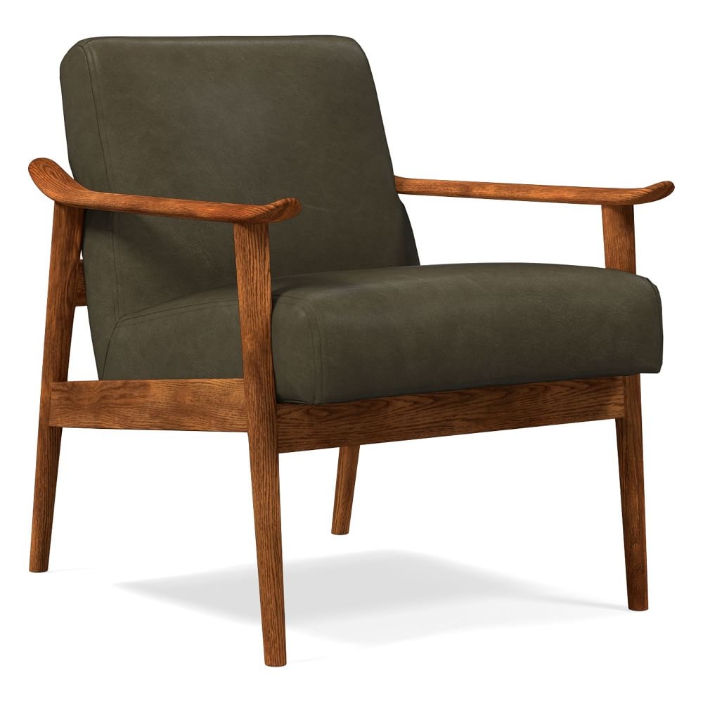 Midcentury Show Wood Chair, Poly, Saddle Leather, Slate, Pecan - Image 0