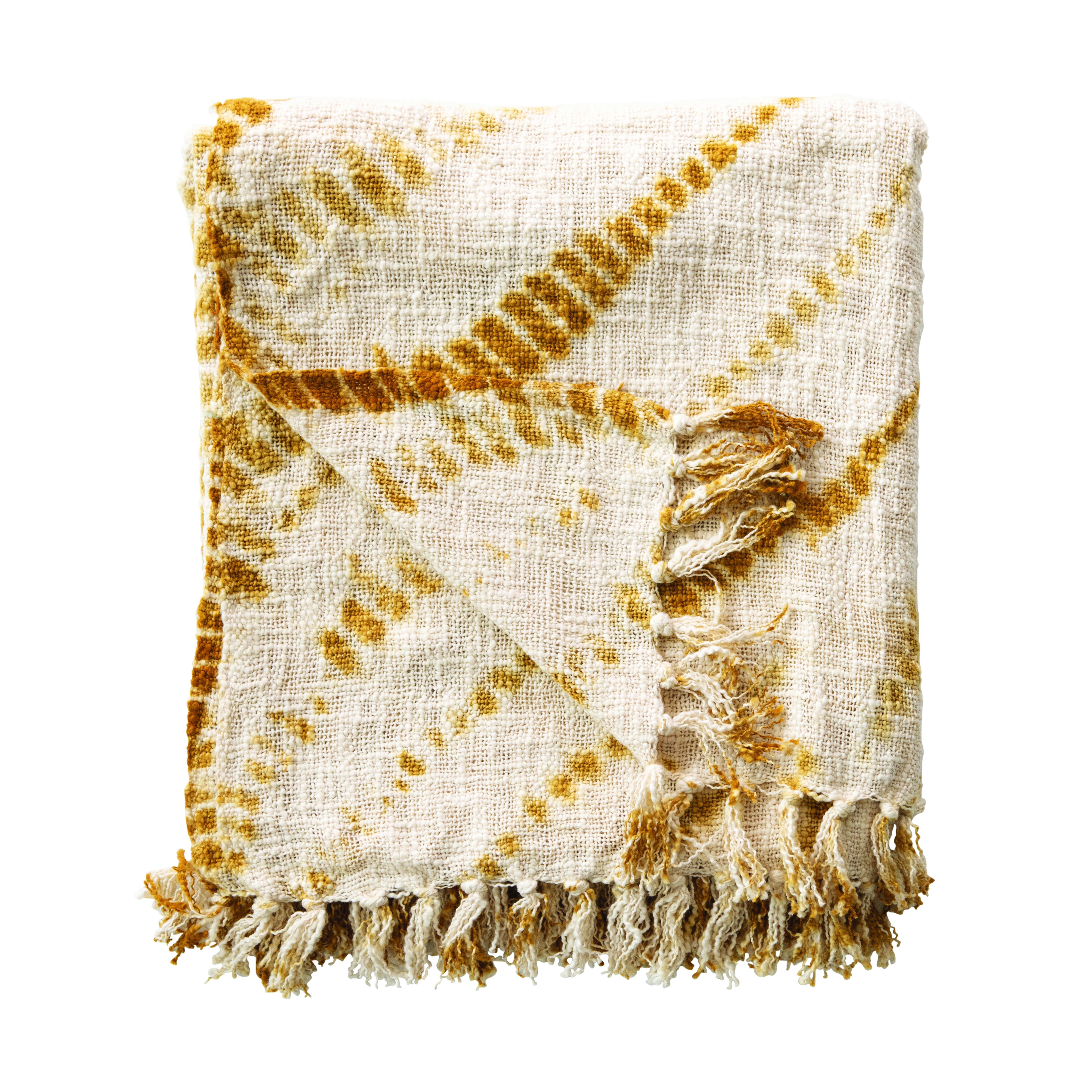 Tie-Dyed Mustard with Fringe Cotton Throw - Image 0