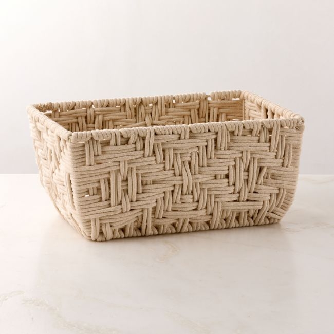 Rowen Handwoven Rectangle White Cotton Storage Basket Small - Image 0