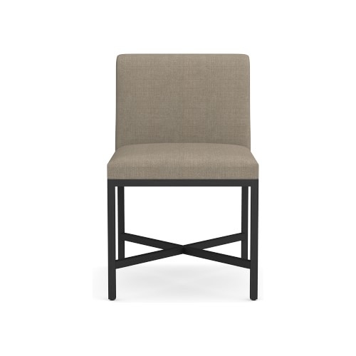 Navarro Dining Side Chair, Standard Chair, Performance Linen Blend, Stone, Bronze - Image 0