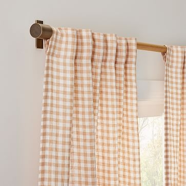 Heather Taylor Home Mini Gingham Linen Curtain, Almond, 48"x84" - Image 2