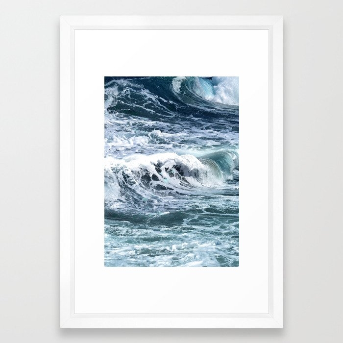 Blue Sea Ocean Waves Framed Art Print by Printsproject - Vector White - SMALL-15x21 - Image 0