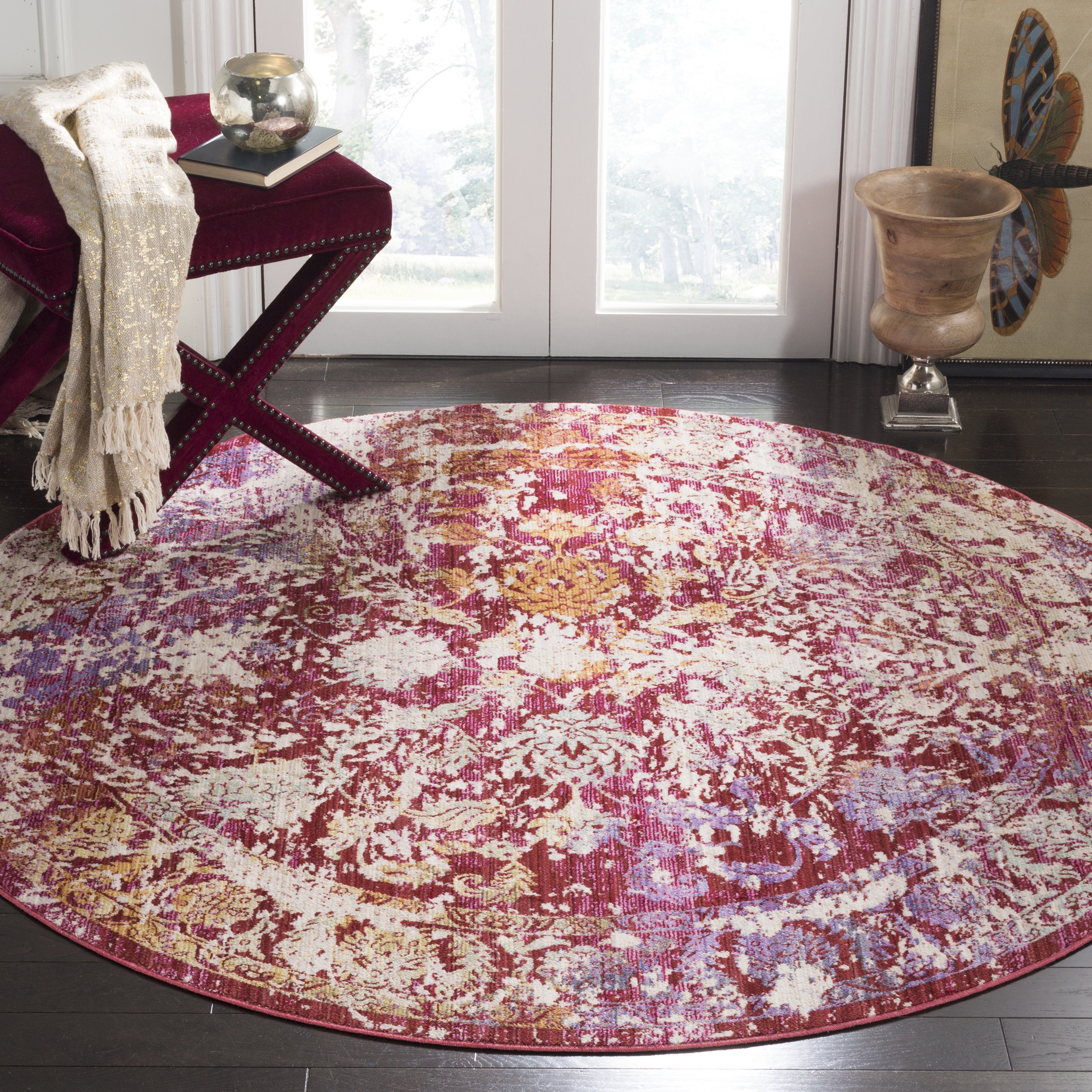 Arlo Home Woven Area Rug, SUT403D, Fuchsia/Ivory,  6' X 6' Round - Image 1