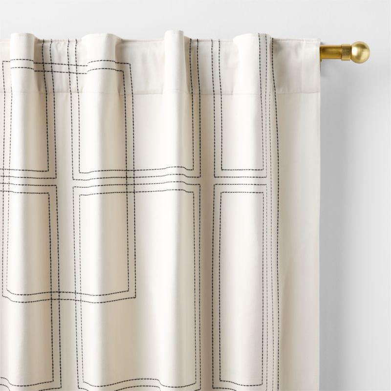 Embroidered Craftsman Ivory/Midnight Navy Organic Cotton Sateen Window Curtain Panel 52"x120" - Image 2