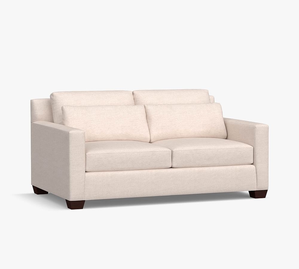 York Square Arm Upholstered Deep Seat Loveseat 72", Down Blend Wrapped Cushions, Performance Heathered Basketweave Alabaster White - Image 0