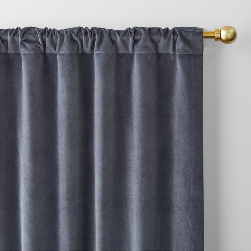 Storm Grey Cotton Velvet Window Curtain Panel with Lining 48"x96" - Image 3