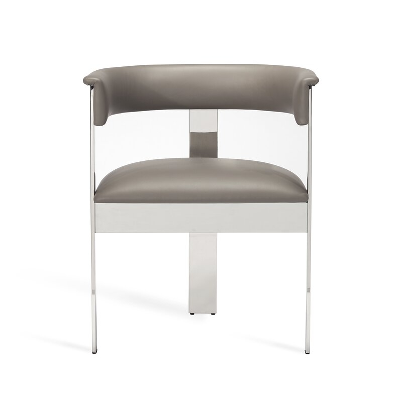 Interlude Darcy Upholstered Metal Arm Chair Upholstery Color: Horizon Gray, Frame Color: Polished Nickel - Image 0