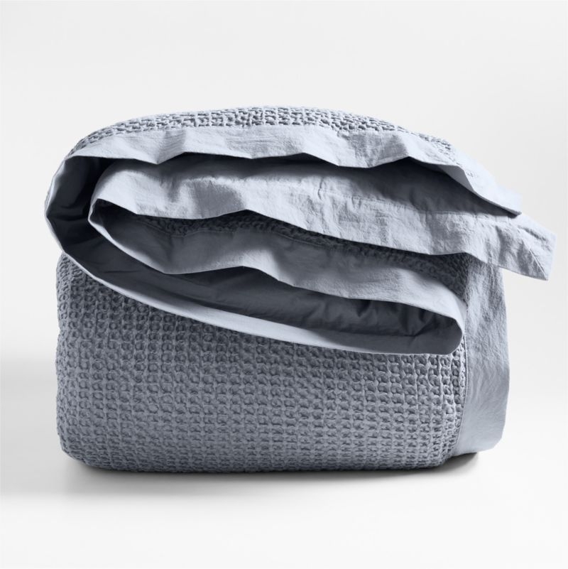 Organic Cotton Waffle Smoke Blue King Duvet Cover - Image 1