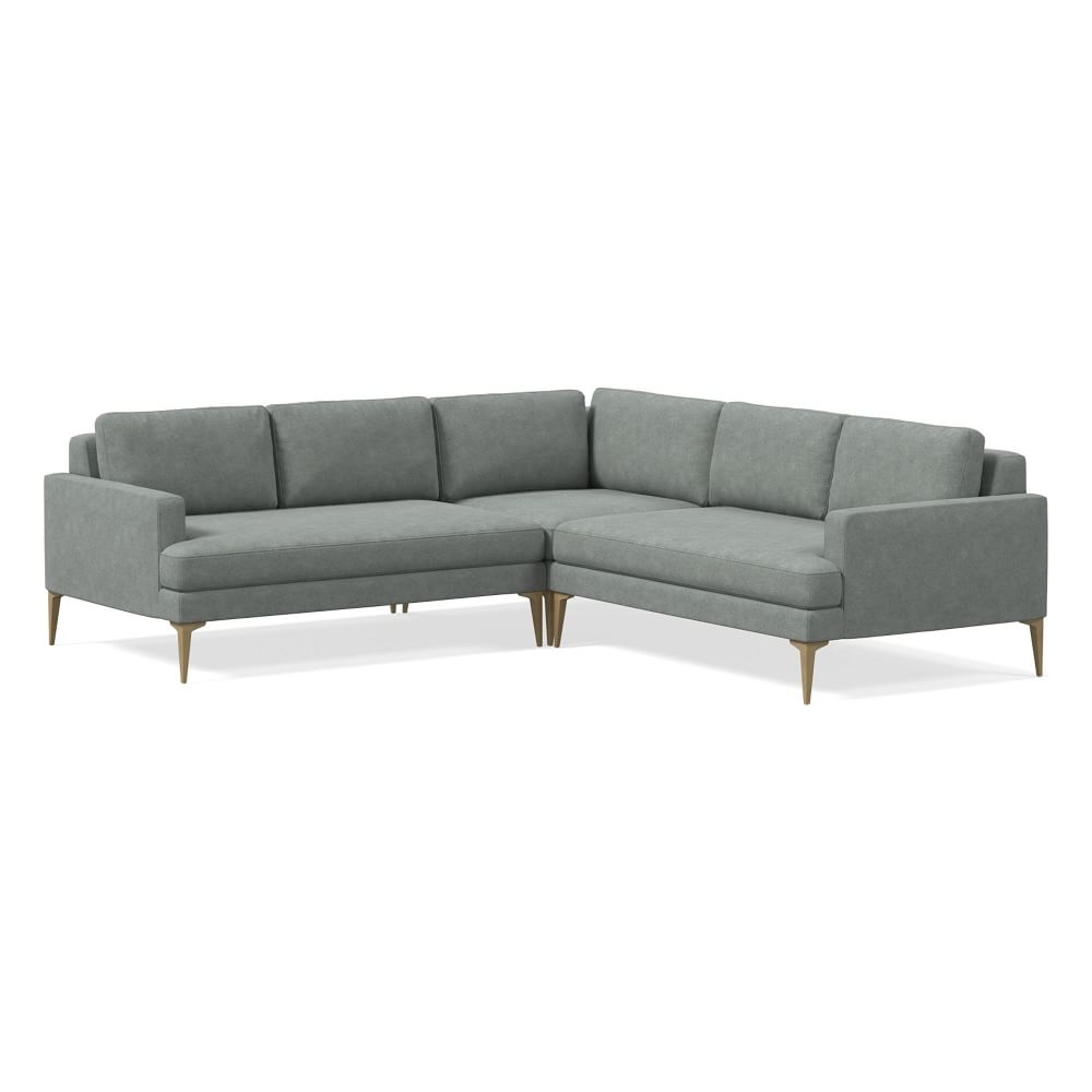 Andes 94" Multi Seat 3-Piece L-Shaped Sectional, Standard Depth, Distressed Velvet, Mineral Gray, BB - Image 0