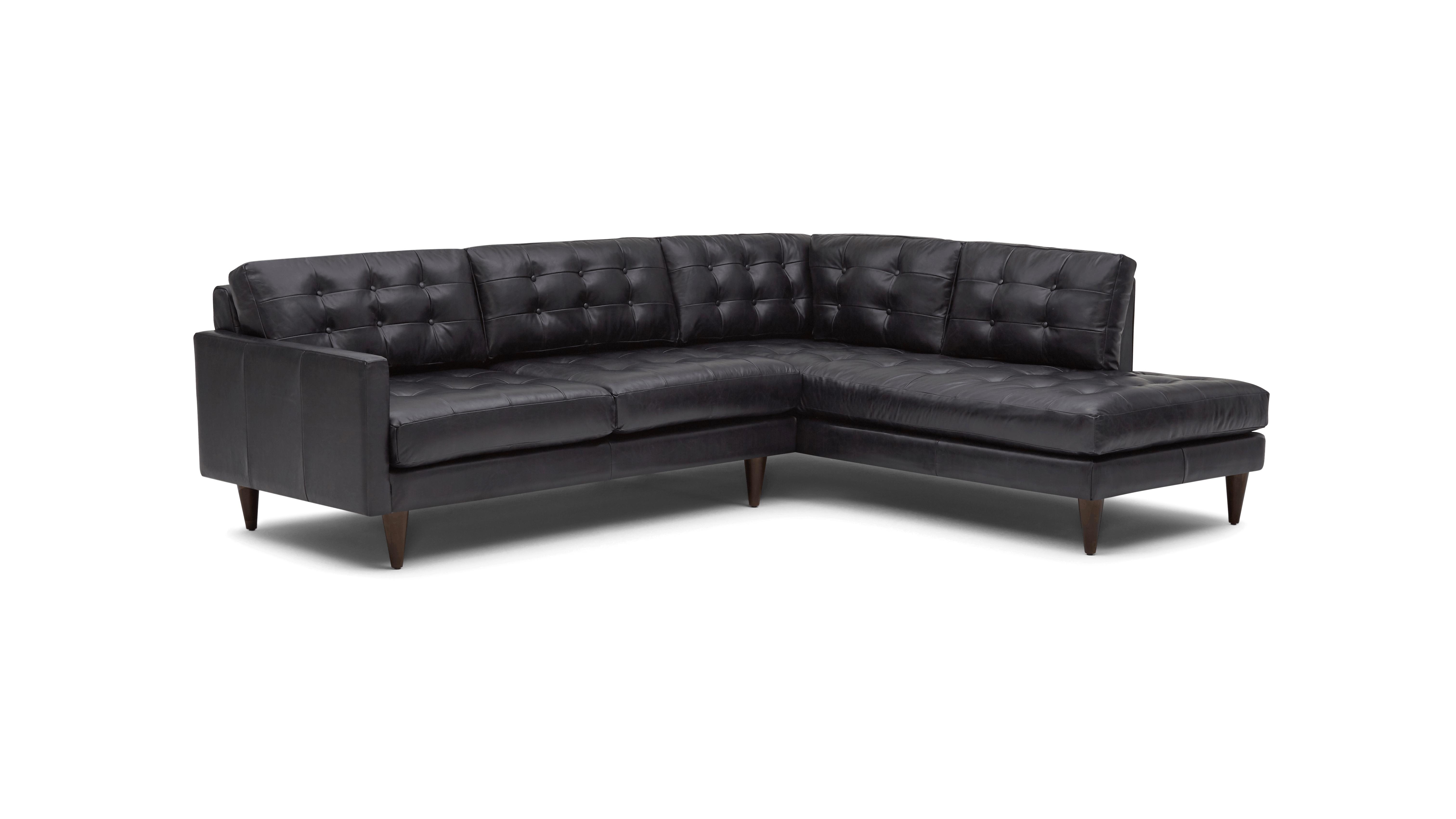 Black Eliot Mid Century Modern Leather Sectional with Bumper - Santiago Steel - Mocha - Right  - Image 1