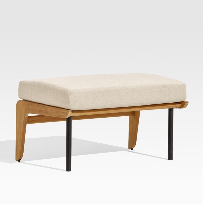 Kinney Teak Wood Outdoor Ottoman with Cushion - Image 2