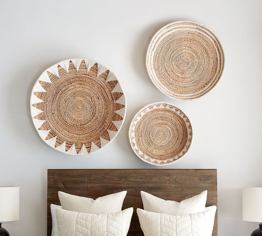 Sunny Handwoven Basket Wall Art, Natural & White, Set of 3 - Image 0