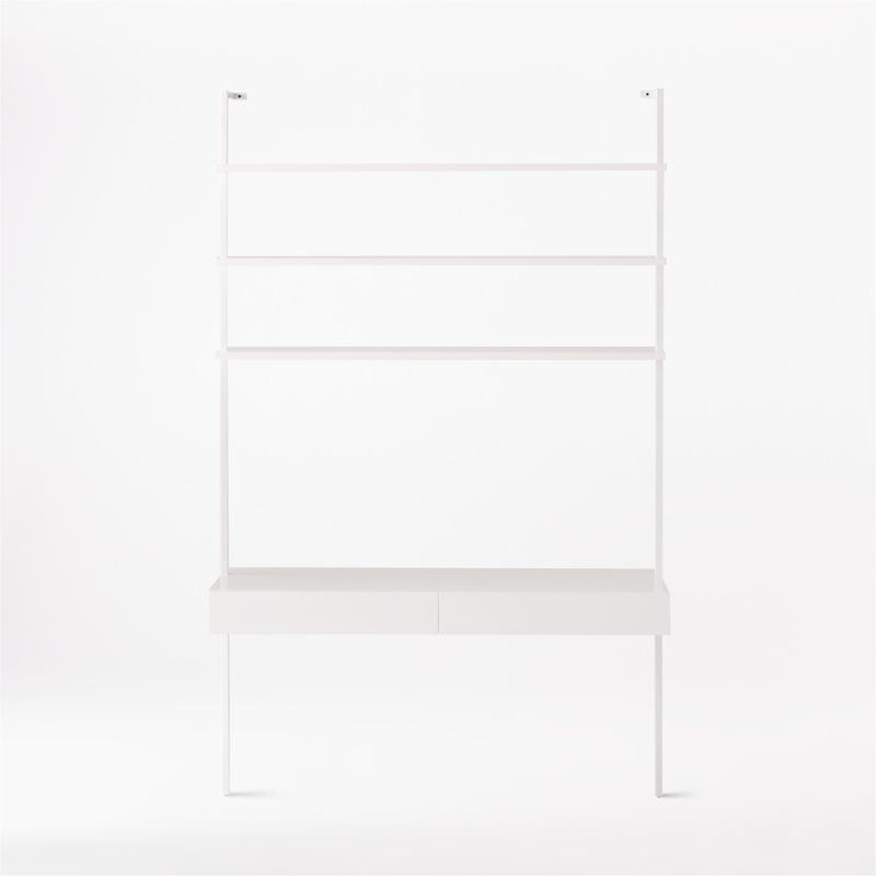 Stairway 2-Drawer White Wall Mount Desk with Shelves 96'' - Image 1