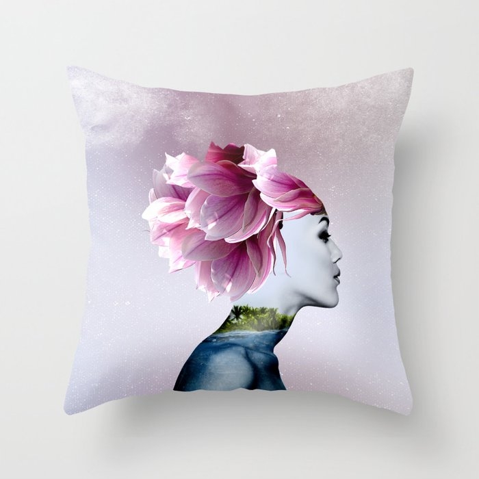 Pink Surreal Portrait Throw Pillow by Printsproject - Cover (16" x 16") With Pillow Insert - Indoor Pillow - Image 0