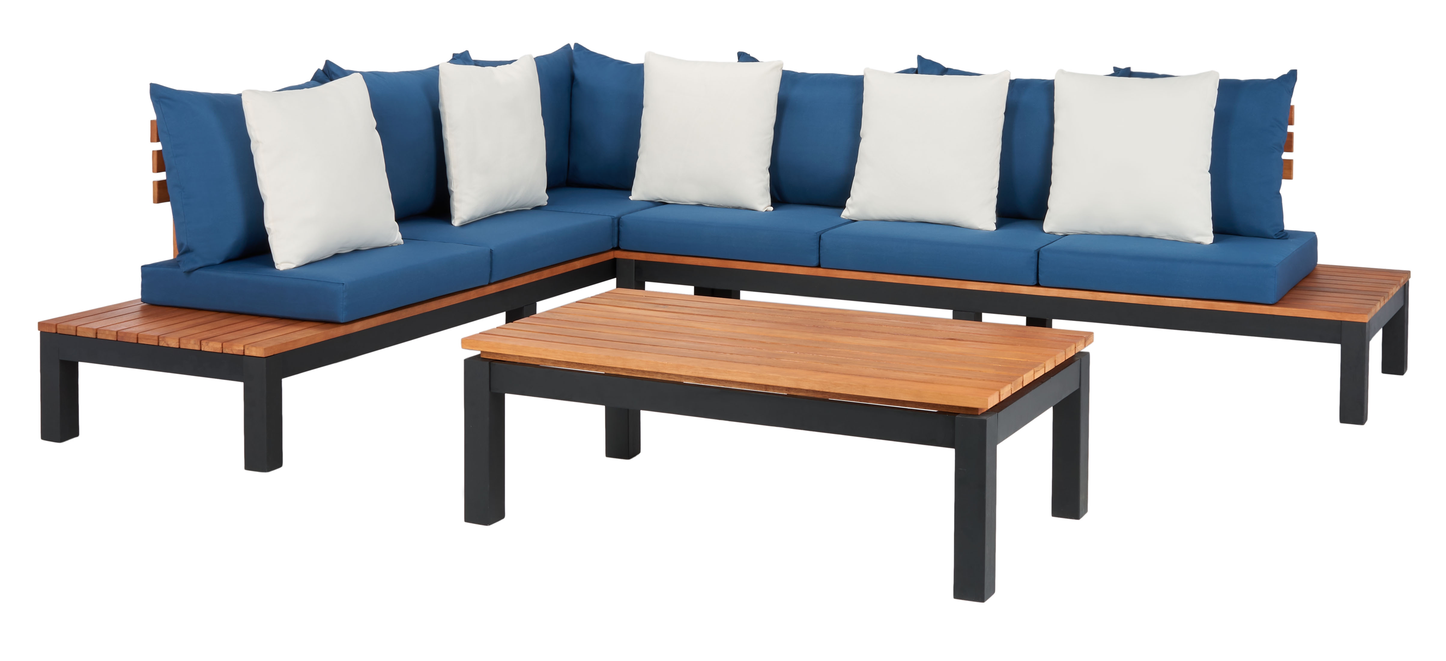 Fristal 3 Piece Living Set - Natural/Black Leg/Navy /Beige - Safavieh - Image 0