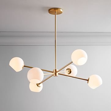Staggered Glass Burst Chandelier With Light Bulb, Milk & Antique Brass - Image 3