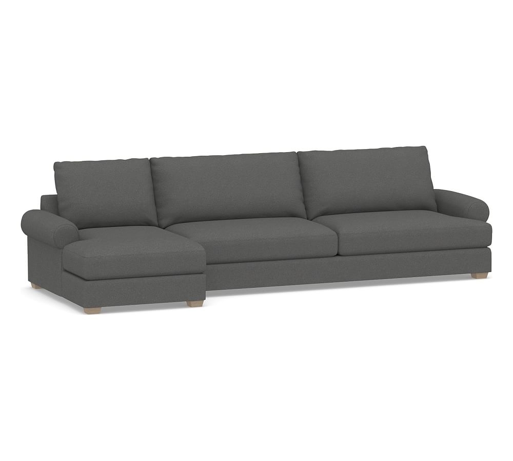 Canyon Roll Arm Upholstered Right Arm Sofa with Chaise Sectional, Down Blend Wrapped Cushions, Park Weave Charcoal - Image 0