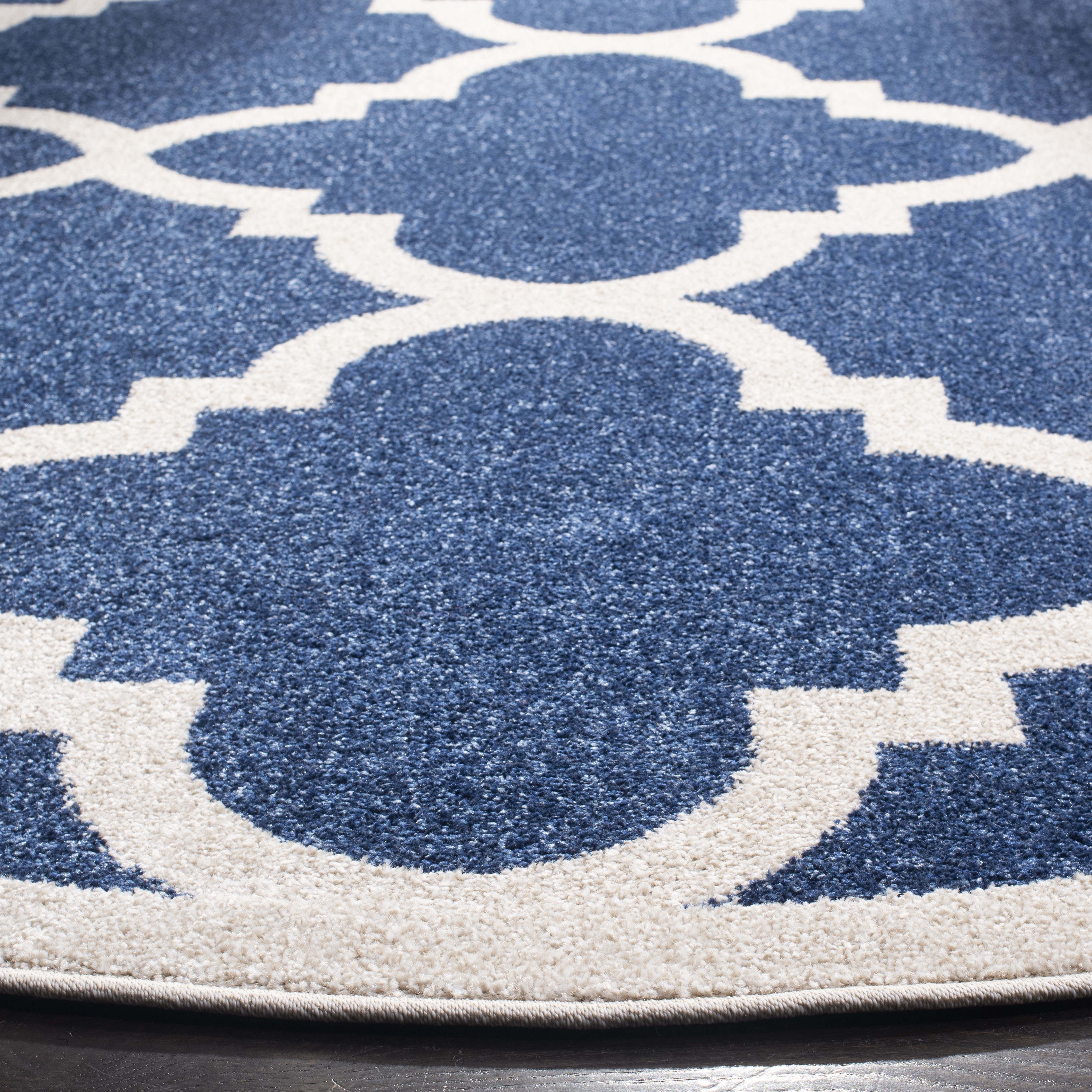 Arlo Home Indoor/Outdoor Woven Area Rug, AMT423P, Navy/Beige,  7' X 7' Round - Image 2