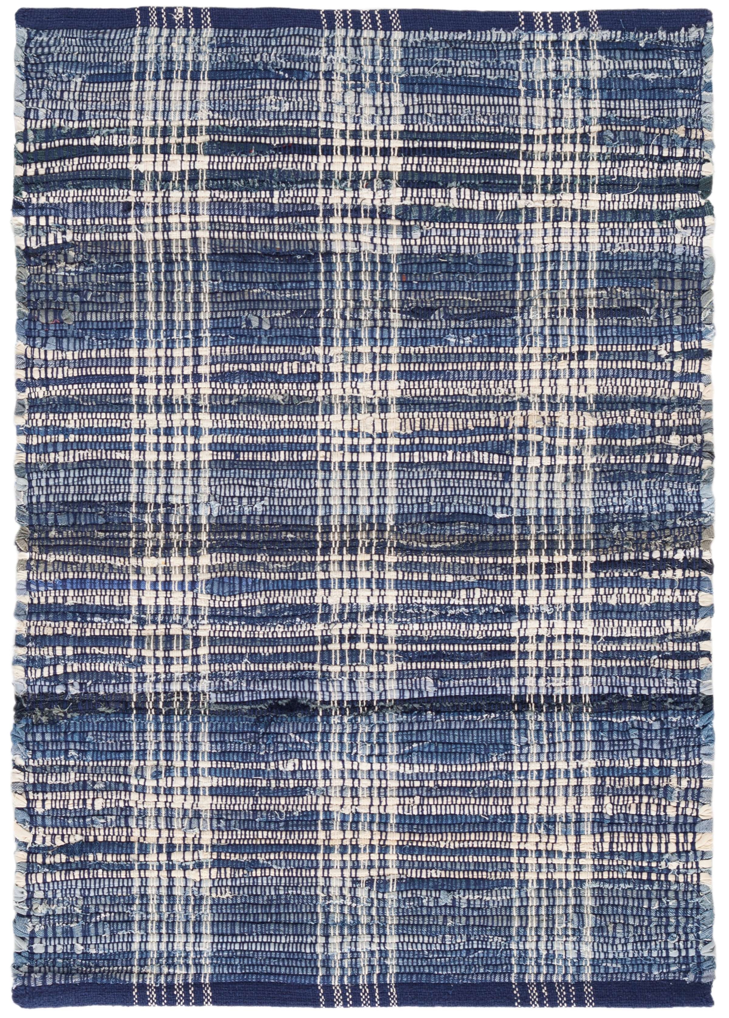Denim Plaid Handwoven Cotton Rug - Image 0