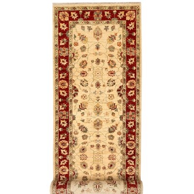 One-of-a-Kind Daphna Hand-Knotted New Age Oushak Red/Yellow 2'9" x 9'7" Runner Wool Area Rug - Image 0