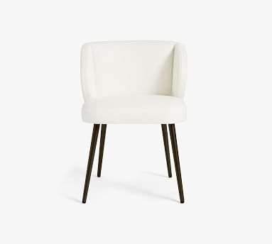 Wingback Upholstered Dining Side Chair, Bronze Leg, Basketweave Slub Ivory - Image 3