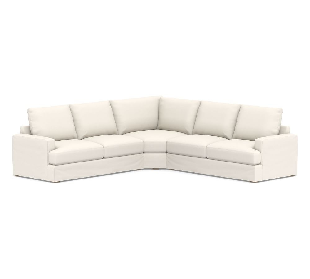 Canyon Square Arm Slipcovered 3-Piece L-Shaped Wedge Sectional, Down Blend Wrapped Cushions, Performance Chateau Basketweave Ivory - Image 0