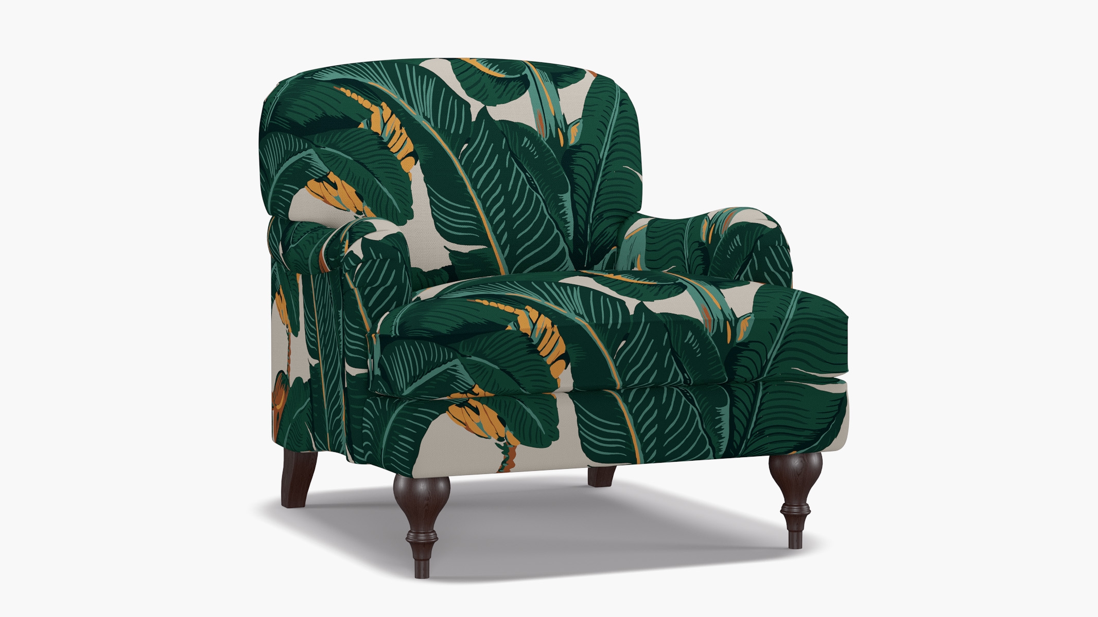 English Roll Arm Chair, Martinique®®, Espresso Turned Wood Leg - Image 1