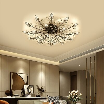Modern Flush Mount Leave Black LED Crystal Ceiling Chandelier Light Fixture White  Light - Image 0